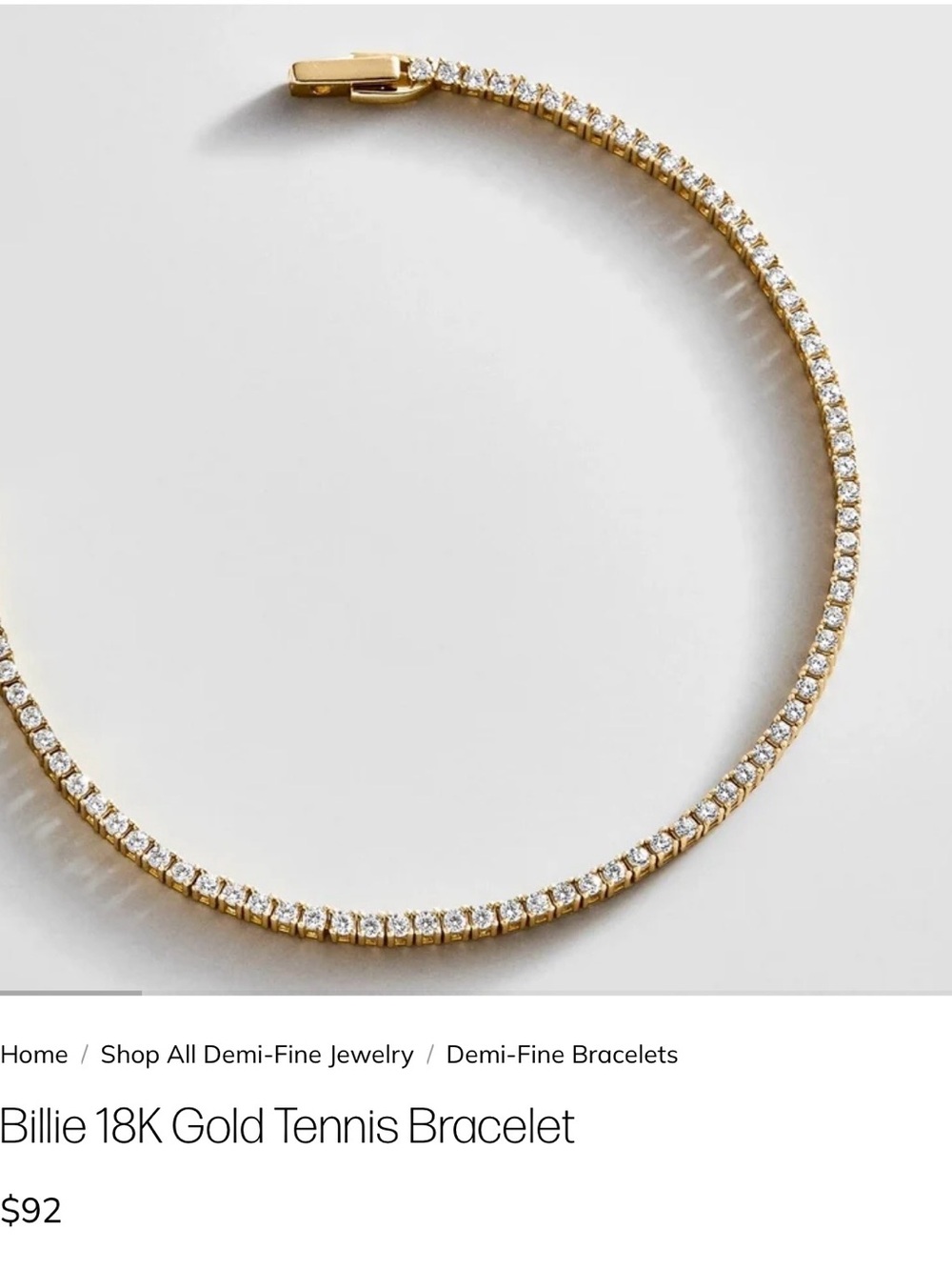 BaubleBar Billie 18K Gold Tennis Bracelet